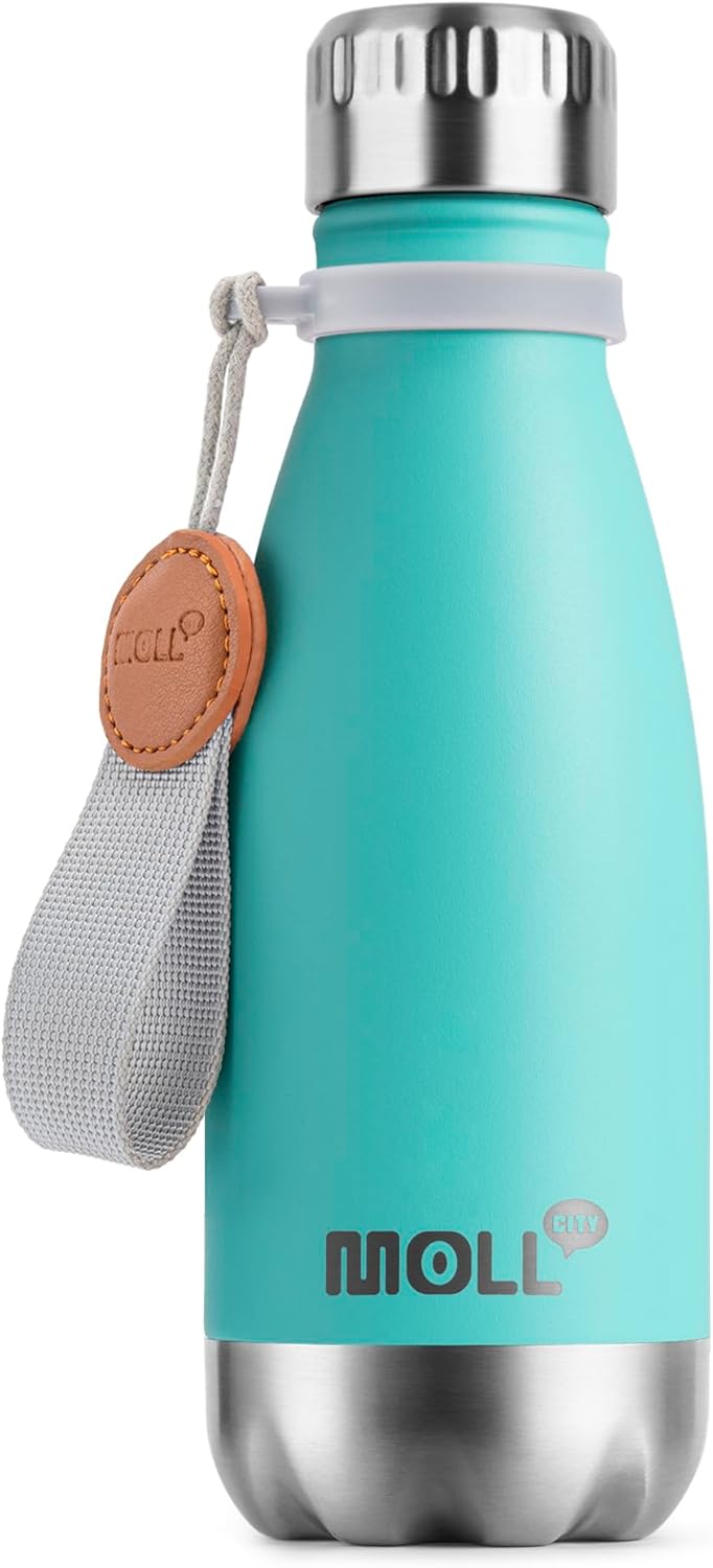 Mollcity Kids Water Bottle for School-12 oz Stainless Steel Double Wall Vacuum Insulated Sports Water Bottle Reusable Metal Leak Proof Cola Shape Flask for Girls (Sky Blue)