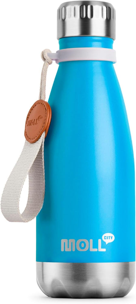 Mollcity Kids Water Bottle for School-12 oz Stainless Steel Double Wall Vacuum Insulated Sports Water Bottle Reusable Metal Leak Proof Cola Shape Flask for Girls (Sky Blue)