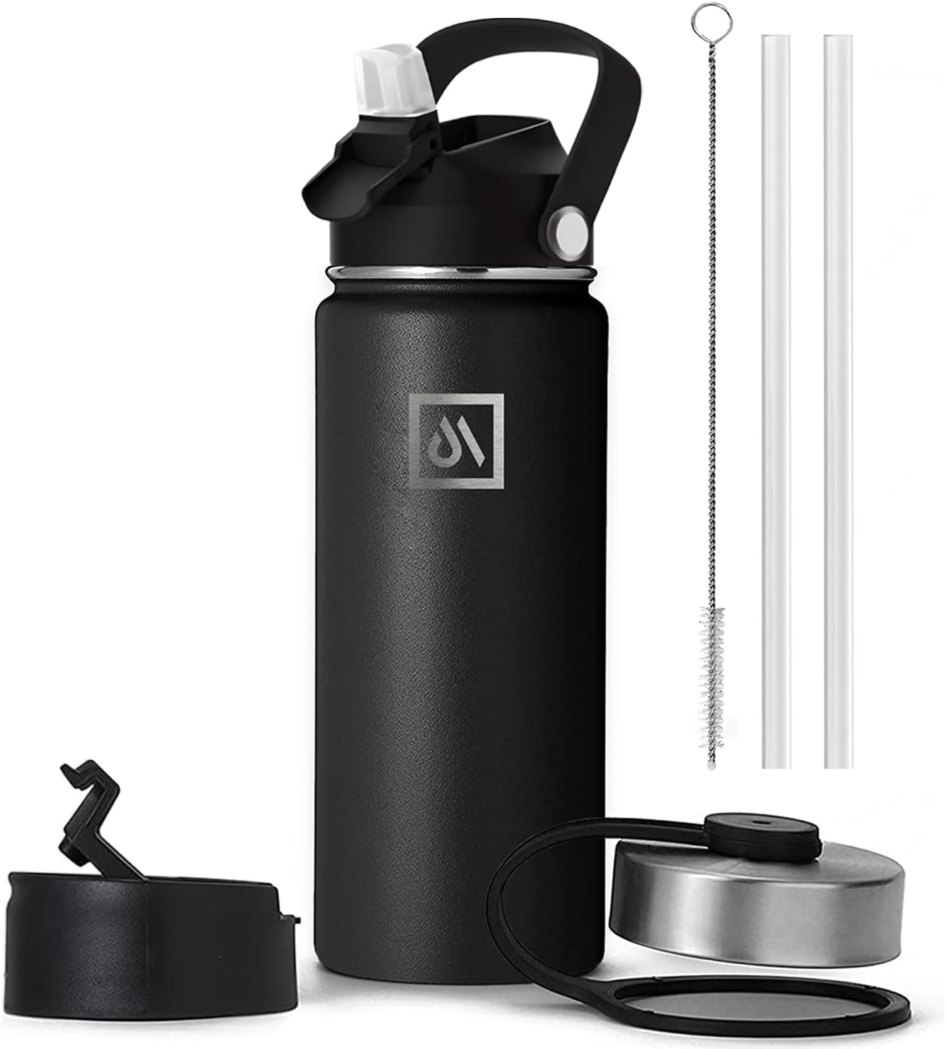 Meteor 650ml Insulated Water Bottle with Straw Lid, Coffee Lid & Flex Cap - Hot 24hrs & Cold 48hrs – Vacuum Stainless Steel Water Flask Thermos Mug - for Sports, Travel, Office, Kids