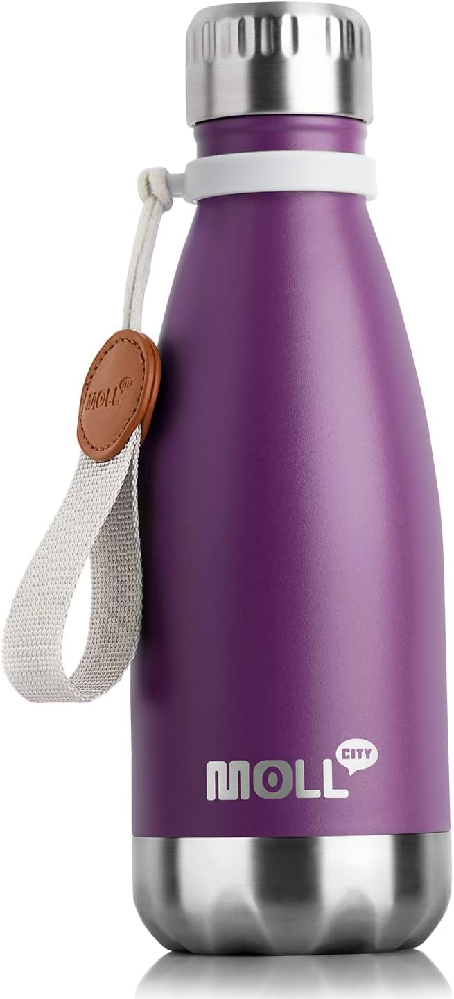 Mollcity Kids Water Bottle for School-12 oz Stainless Steel Double Wall Vacuum Insulated Sports Water Bottle Reusable Metal Leak Proof Cola Shape Flask for Girls (Sky Blue)
