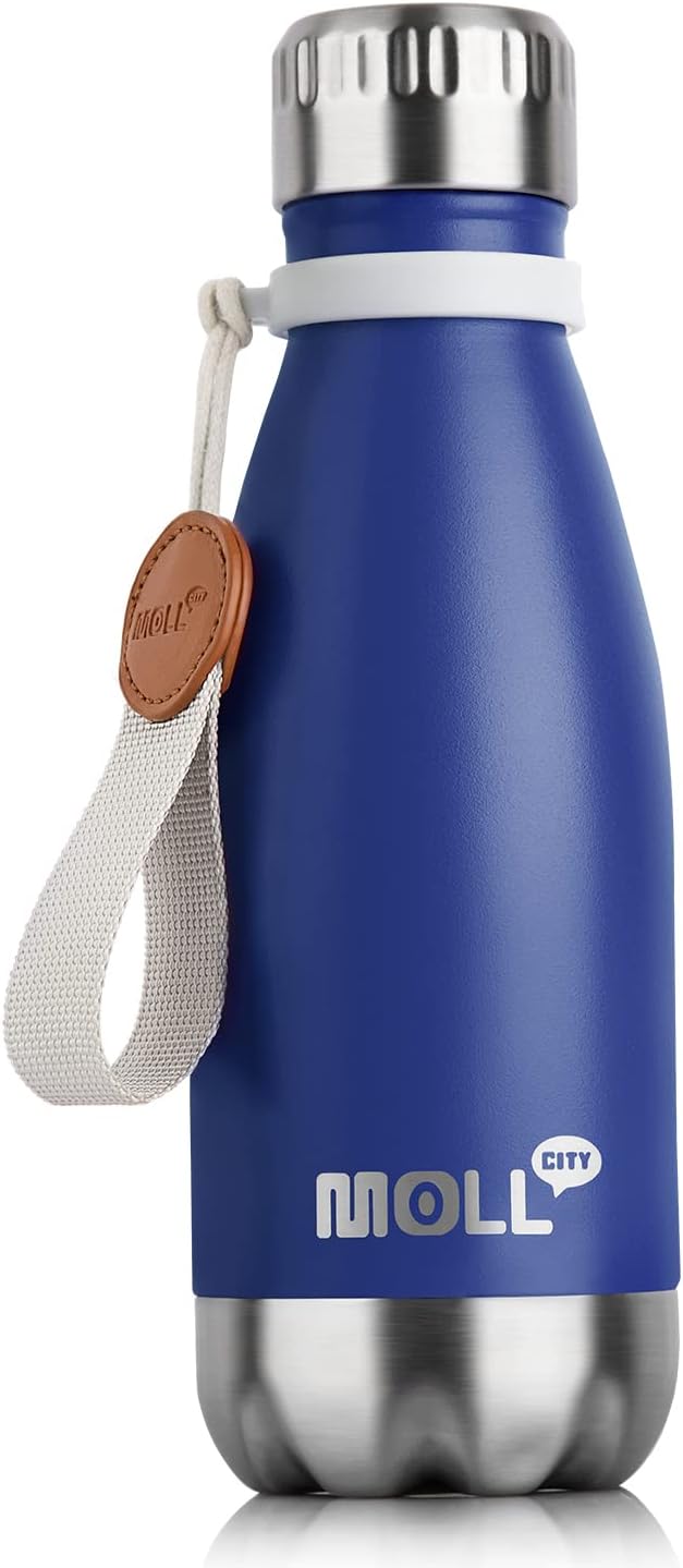 Mollcity Kids Water Bottle for School-12 oz Stainless Steel Double Wall Vacuum Insulated Sports Water Bottle Reusable Metal Leak Proof Cola Shape Flask for Girls (Sky Blue)