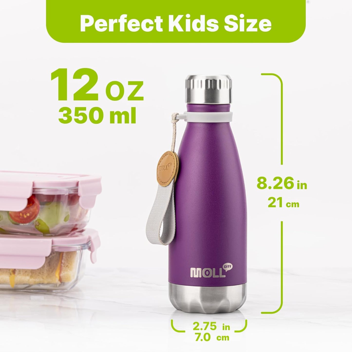Mollcity Kids Water Bottle for School-12 oz Stainless Steel Double Wall Vacuum Insulated Sports Water Bottle Reusable Metal Leak Proof Cola Shape Flask for Girls (Sky Blue)