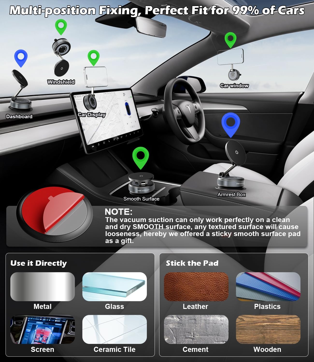 CloudValley 15W Fast Wireless Charger Car Phone Holder Mount, Vacuum Suction Cup Phone Holder Design for MagSafe iPhone 16/15/14/13/12, 360° Adjustable & Foldable Stand for Dashboard & Windshield