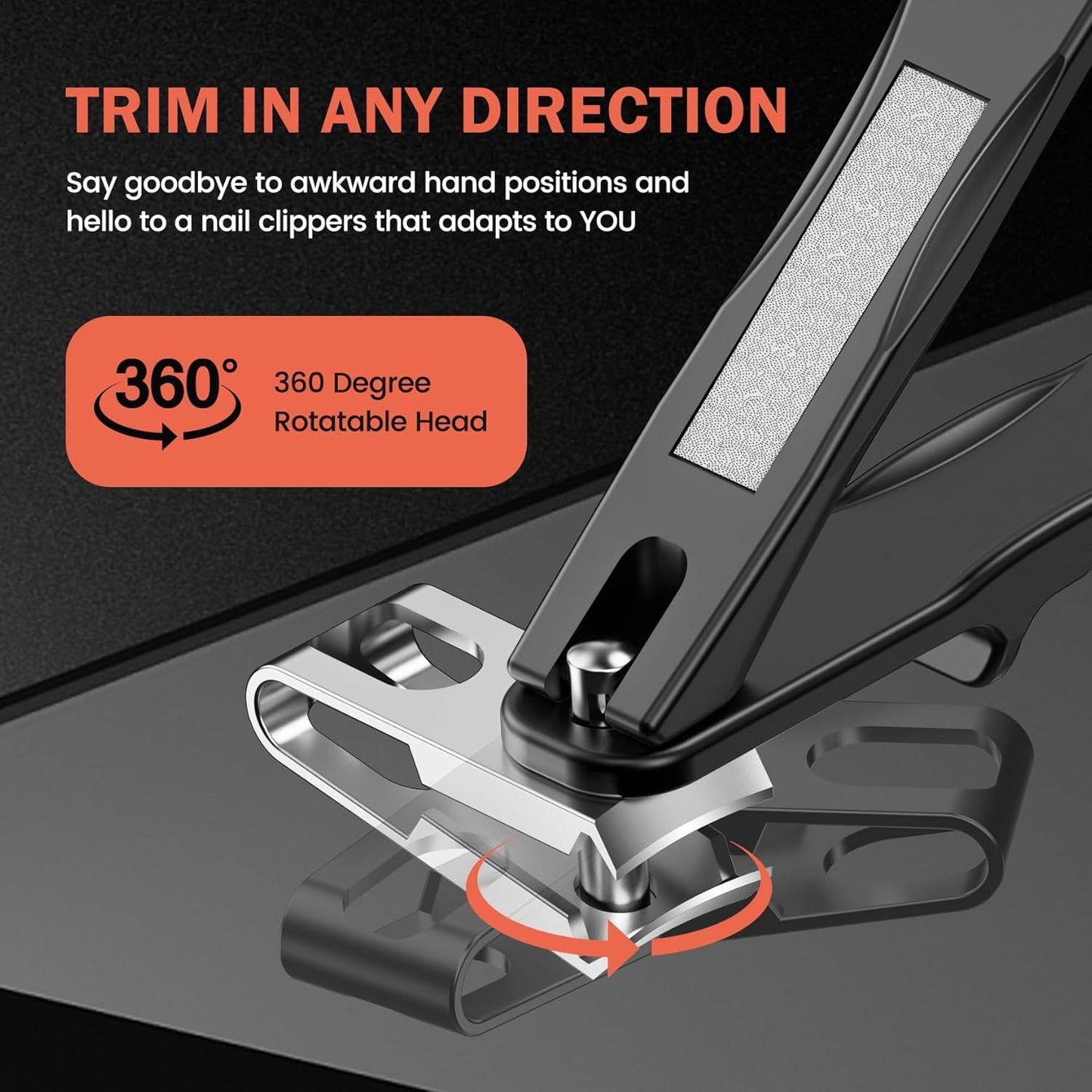 BEZOX Nail Clippers with Metal Nail File - Curved Head Toe Nails Clipper for Thick Nails for Seniors, Free Rotating Finger Nail Clippers for Adult - Premium Nail Cutters for Fingernails and Toenails