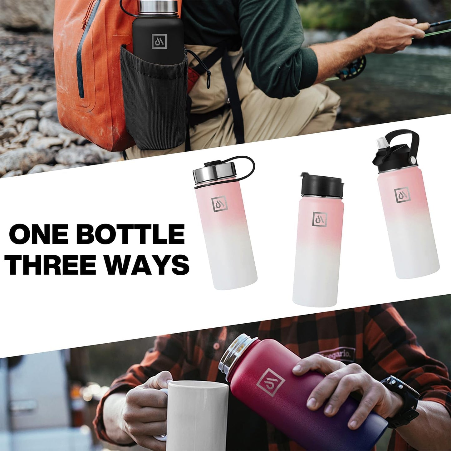 Meteor 650ml Insulated Water Bottle with Straw Lid, Coffee Lid & Flex Cap - Hot 24hrs & Cold 48hrs – Vacuum Stainless Steel Water Flask Thermos Mug - for Sports, Travel, Office, Kids