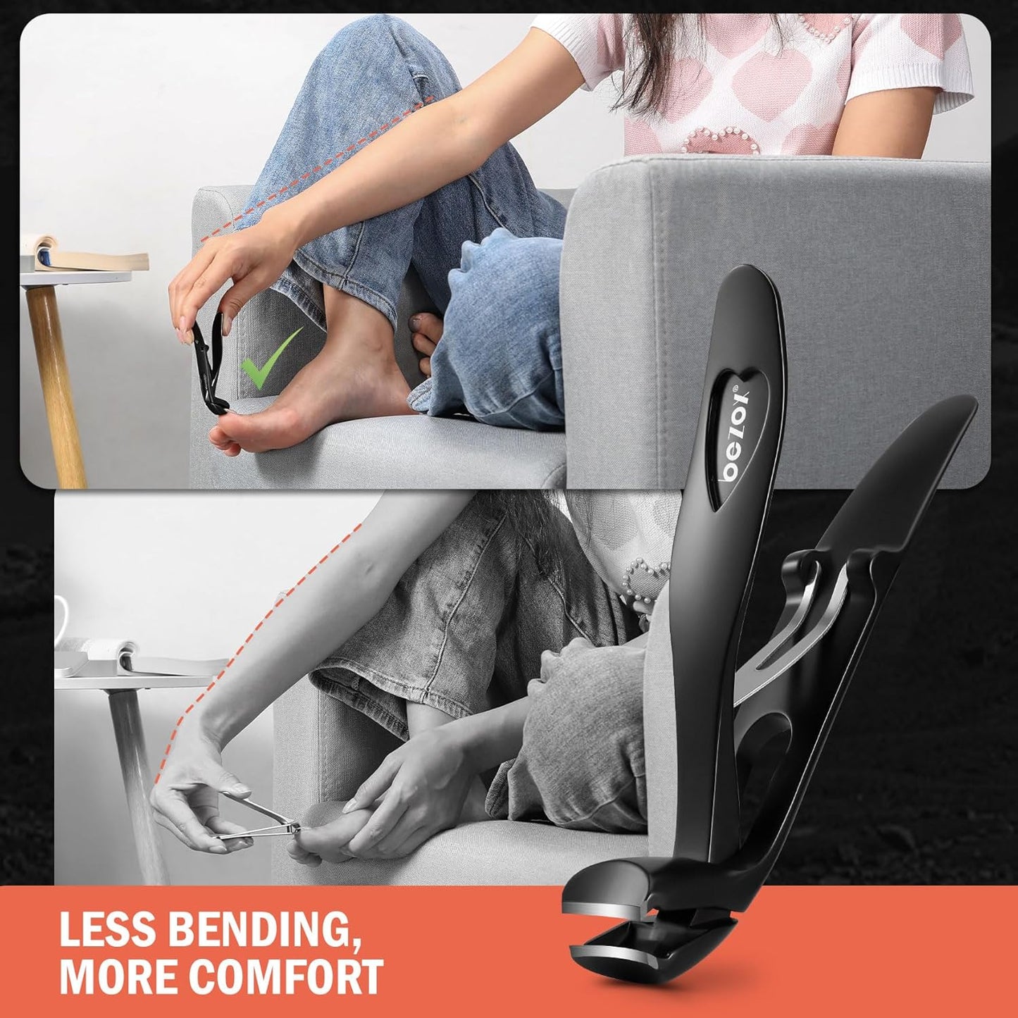 BEZOX Nail Clippers with Metal Nail File - Curved Head Toe Nails Clipper for Thick Nails for Seniors, Free Rotating Finger Nail Clippers for Adult - Premium Nail Cutters for Fingernails and Toenails