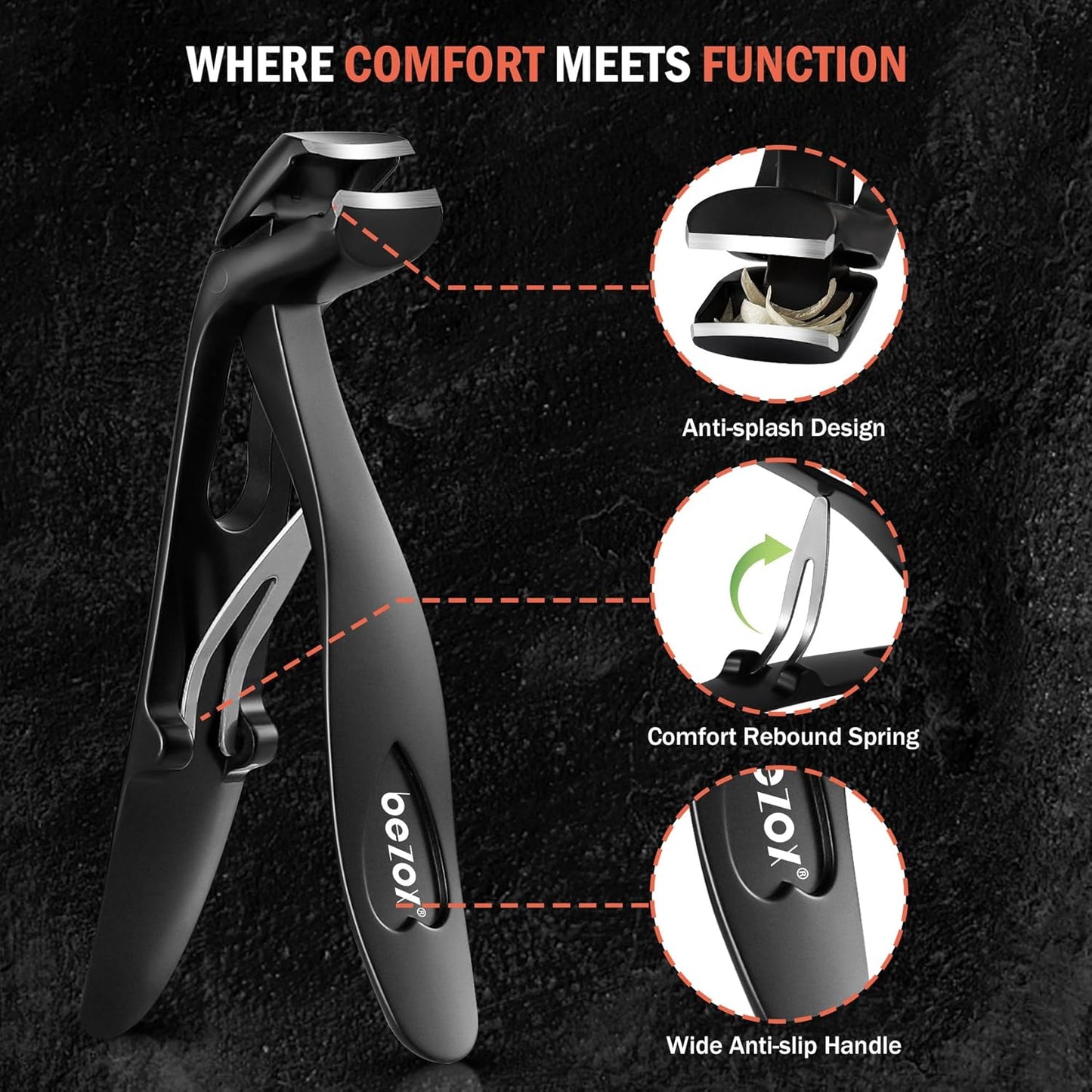 BEZOX Nail Clippers with Metal Nail File - Curved Head Toe Nails Clipper for Thick Nails for Seniors, Free Rotating Finger Nail Clippers for Adult - Premium Nail Cutters for Fingernails and Toenails