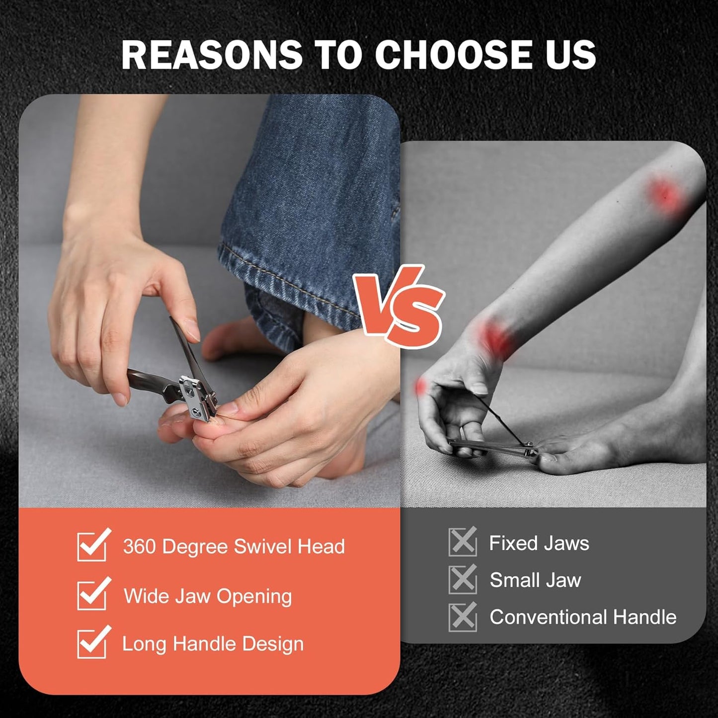 BEZOX Nail Clippers with Metal Nail File - Curved Head Toe Nails Clipper for Thick Nails for Seniors, Free Rotating Finger Nail Clippers for Adult - Premium Nail Cutters for Fingernails and Toenails