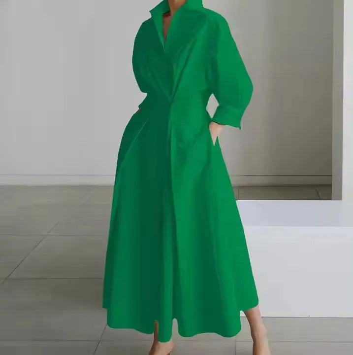 _ Autumn Dress Long Sleeve Dot Print Elegant Maxi Dresses for Women White Casual V Neck Shirt Party Long Dress Robe Femme