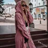 S-5XL Hot Selling Solid Color Hooded Long Cardigan Sweater in Autumn and Winter Fried Dough Knit Hoodie