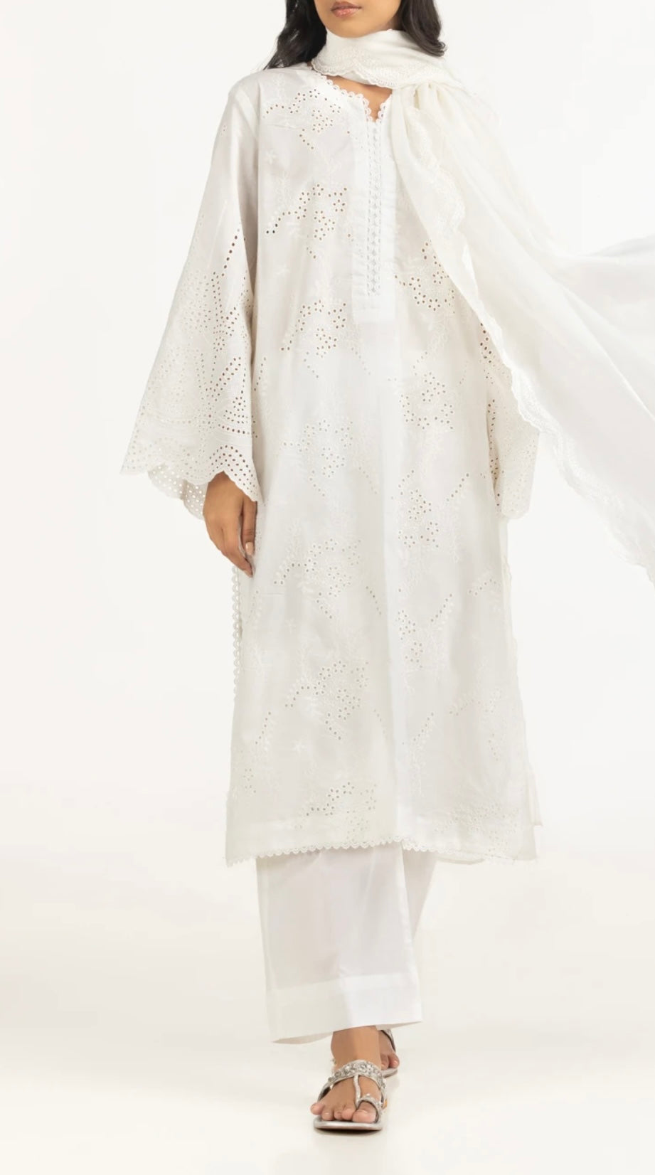 Gul-Ahmed- Original Cambric Schiffli Embroidered Shirt And Dupatta