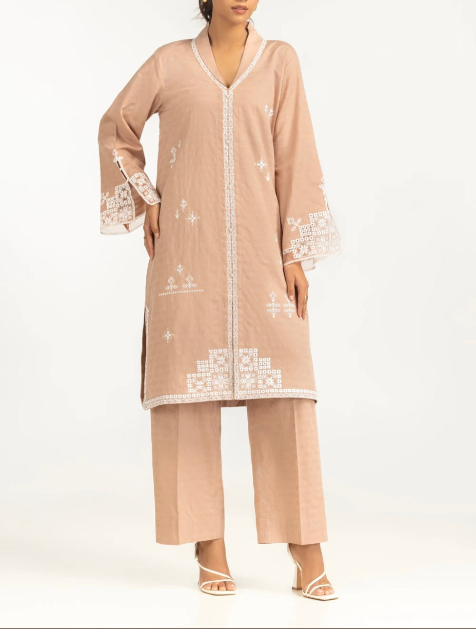 Gul Ahmed Original Pakistani 2 PCS Cotton Jacquard Embroidered Co-Ord Set