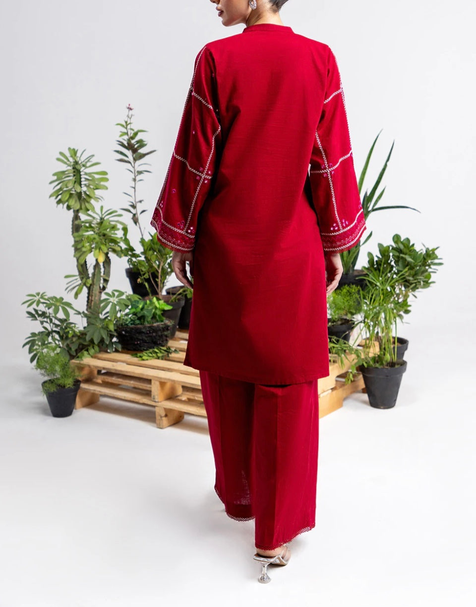 Gul Ahmed Original 3 PCS Embroidered Cross Slub Suit