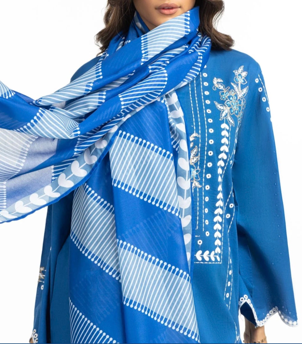 Gul-Ahmed - Original Pakistani 3 PCS Cambric Embroidered Shirt, Trouser And Cotton Silk Dupatta