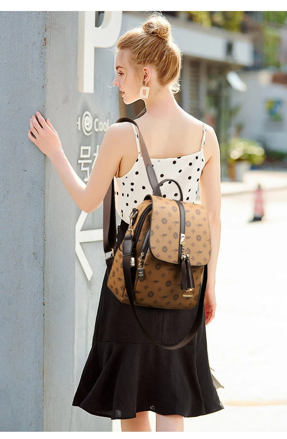 Ladies Backpack Designer High Quality Leather Women Bag Luxury Fashion Printing Tassel School Bags Large Capacity Backpacks Sac