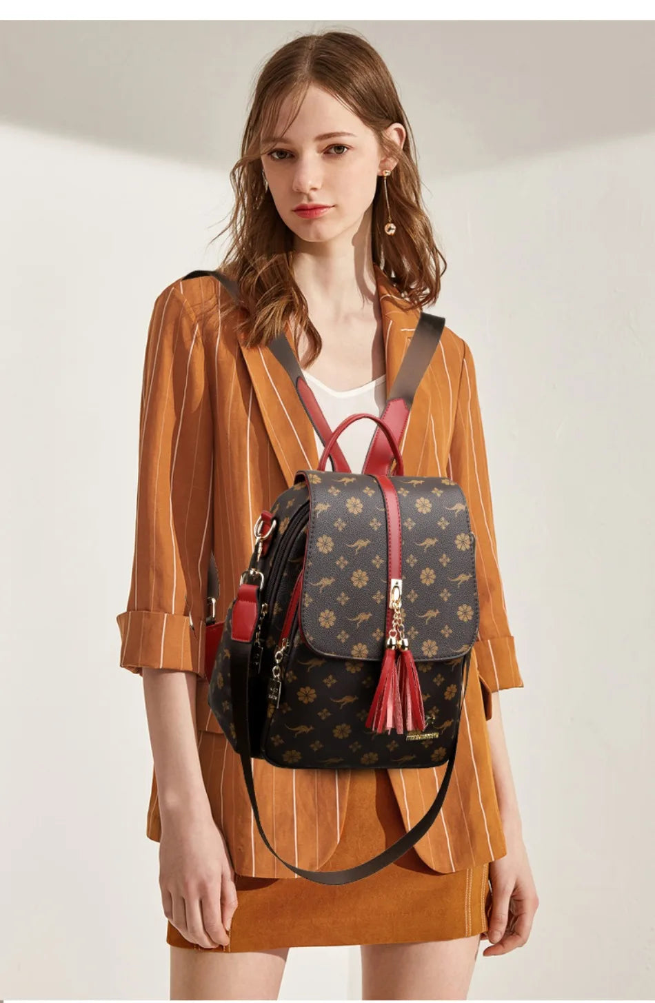 Ladies Backpack Designer High Quality Leather Women Bag Luxury Fashion Printing Tassel School Bags Large Capacity Backpacks Sac