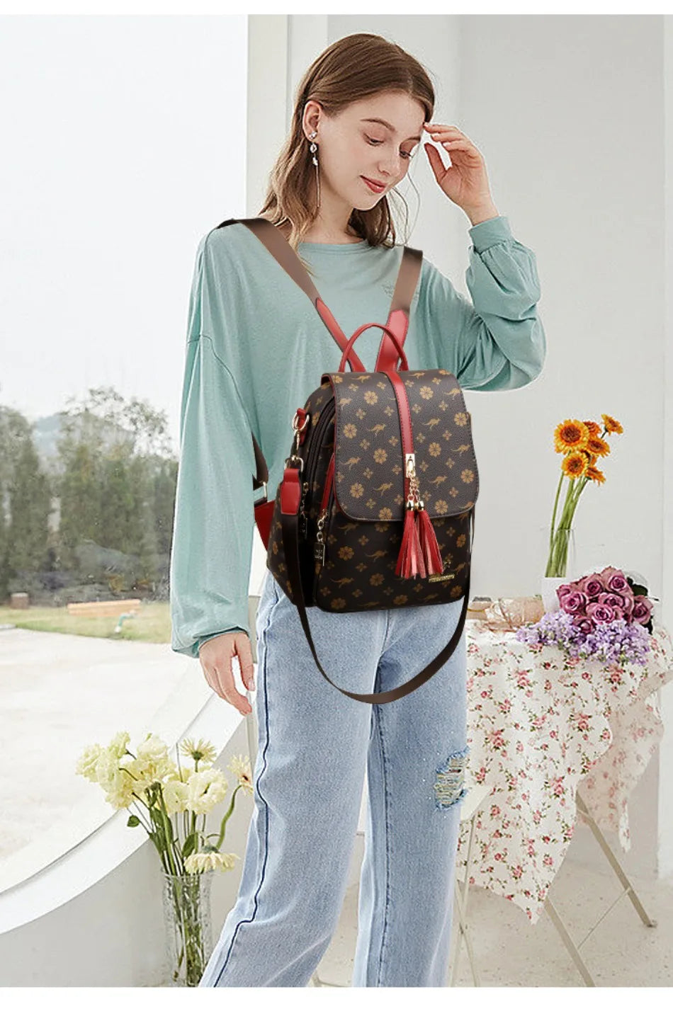 Ladies Backpack Designer High Quality Leather Women Bag Luxury Fashion Printing Tassel School Bags Large Capacity Backpacks Sac