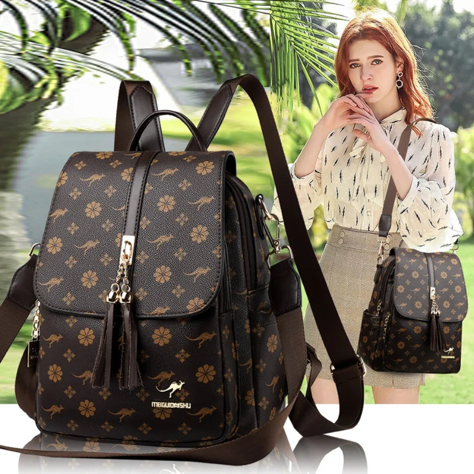 Ladies Backpack Designer High Quality Leather Women Bag Luxury Fashion Printing Tassel School Bags Large Capacity Backpacks Sac