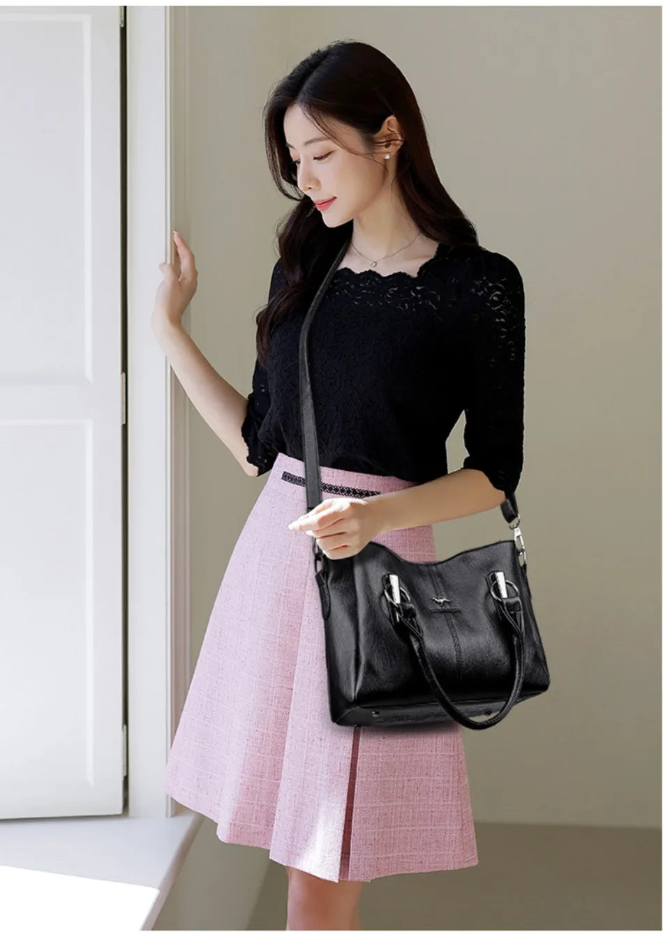 Genuine 3Layers High Quality Soft PU Leather Ladies Shoulder Crossbody Bags for Women Luxury Handbags Women Designer A Main