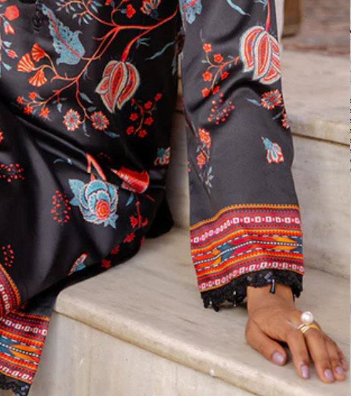 ASIM JOFA - Original EMBROIDERED CHARMEUSE SILK 3 PCS
