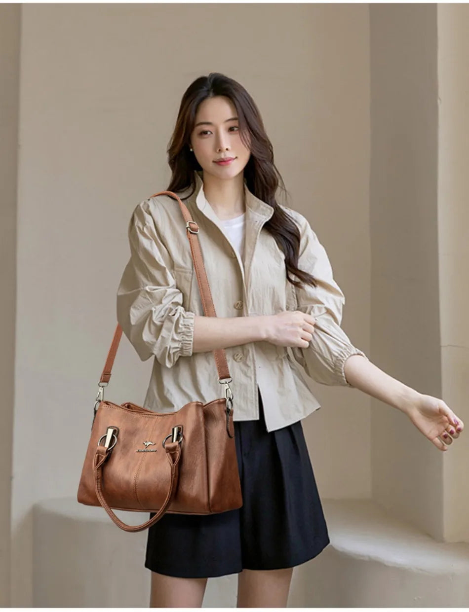 Genuine 3Layers High Quality Soft PU Leather Ladies Shoulder Crossbody Bags for Women Luxury Handbags Women Designer A Main