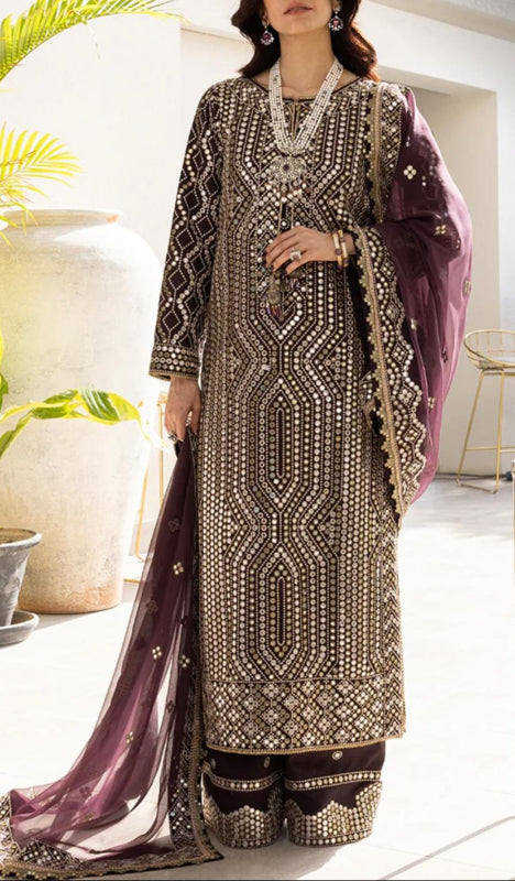 Asim Jofa Original 3PC Embroidered Raw Silk Suit
