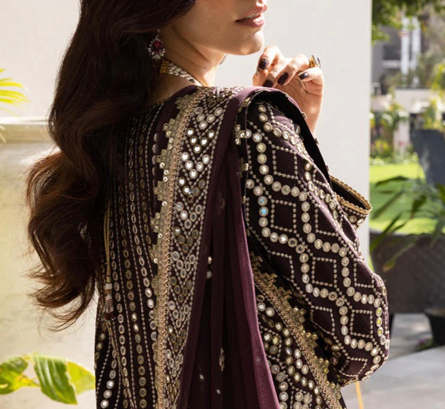 Asim Jofa Original 3PC Embroidered Raw Silk Suit