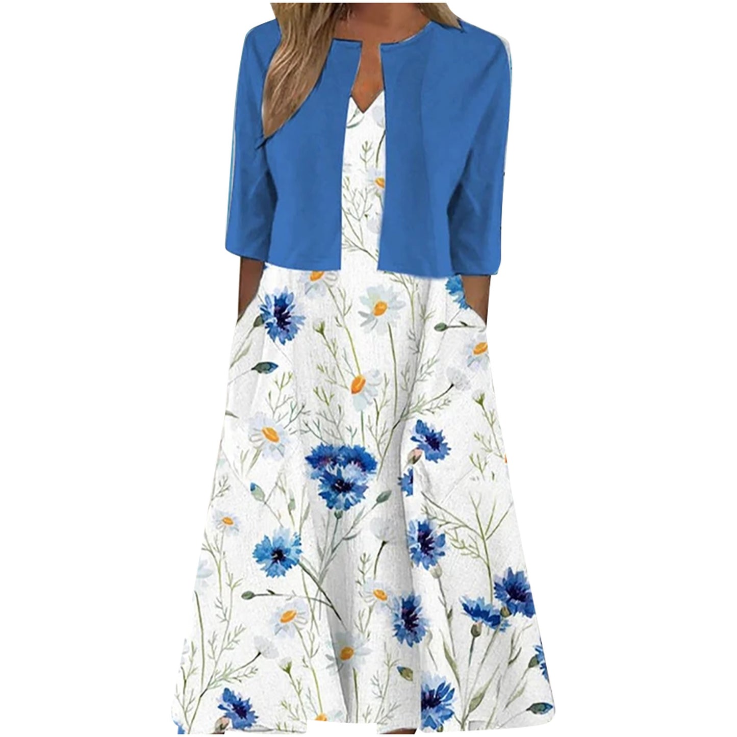 Ethnic Style Elegant Floral Print Vest Dress Cardigan Two-piece Set