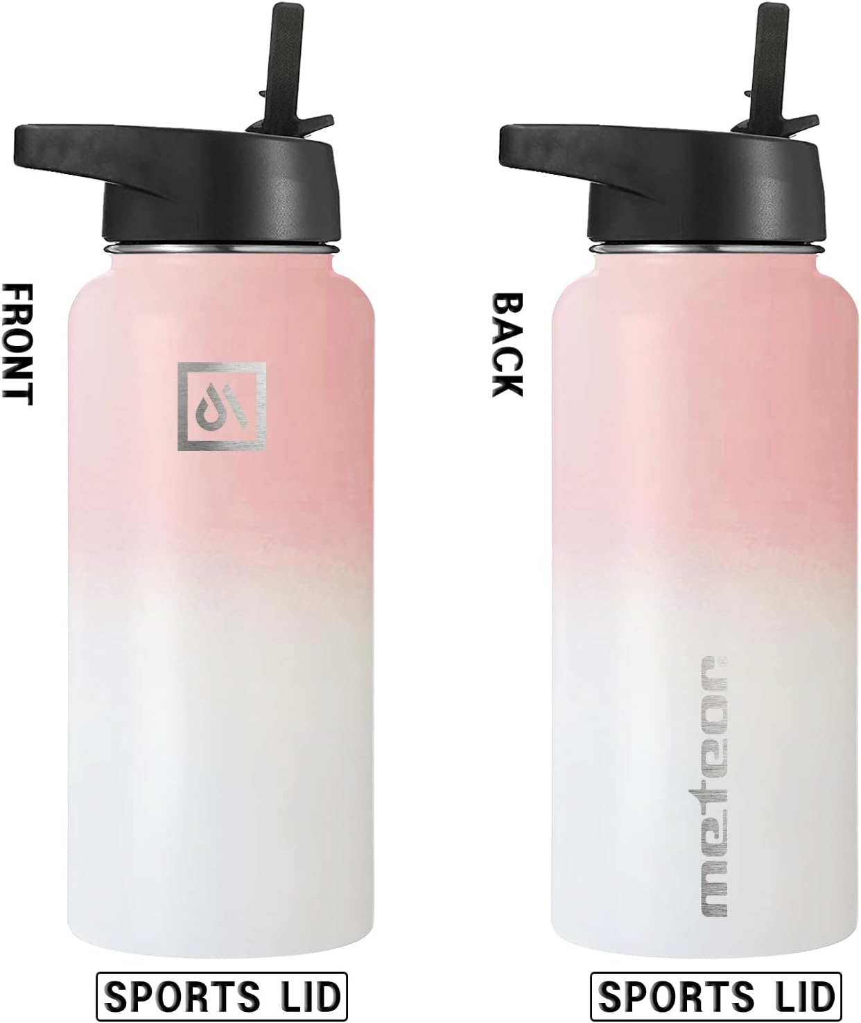 Meteor 650ml Insulated Water Bottle with Straw Lid, Coffee Lid & Flex Cap - Hot 24hrs & Cold 48hrs – Vacuum Stainless Steel Water Flask Thermos Mug - for Sports, Travel, Office, Kids