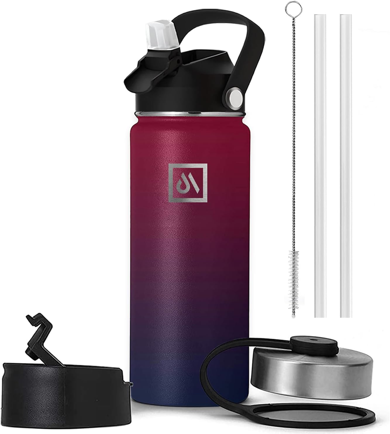 Meteor 650ml Insulated Water Bottle with Straw Lid, Coffee Lid & Flex Cap - Hot 24hrs & Cold 48hrs – Vacuum Stainless Steel Water Flask Thermos Mug - for Sports, Travel, Office, Kids