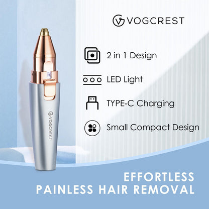 Rechargeable Eyebrow Trimmer & Facial Hair Remover for Women, 2 IN 1 Eyebrow Razor and Flawless Hair Remover, Eyebrow Lips Nose Body Facial Hair Removal for Women with Built-in LED Light (White)