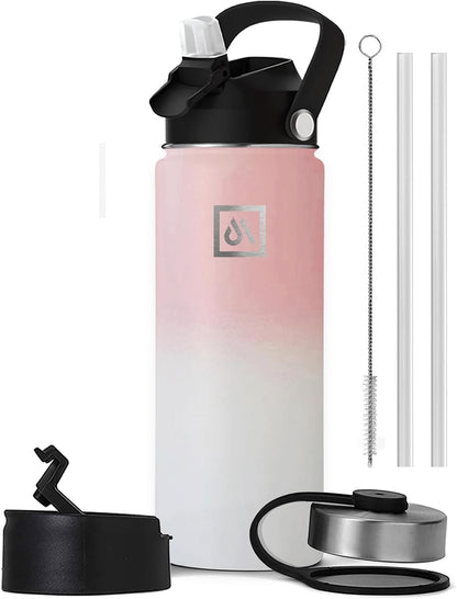 Meteor 650ml Insulated Water Bottle with Straw Lid, Coffee Lid & Flex Cap - Hot 24hrs & Cold 48hrs – Vacuum Stainless Steel Water Flask Thermos Mug - for Sports, Travel, Office, Kids