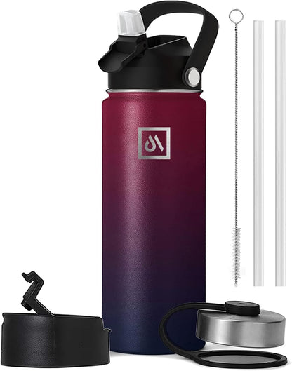 Meteor 650ml Insulated Water Bottle with Straw Lid, Coffee Lid & Flex Cap - Hot 24hrs & Cold 48hrs – Vacuum Stainless Steel Water Flask Thermos Mug - for Sports, Travel, Office, Kids