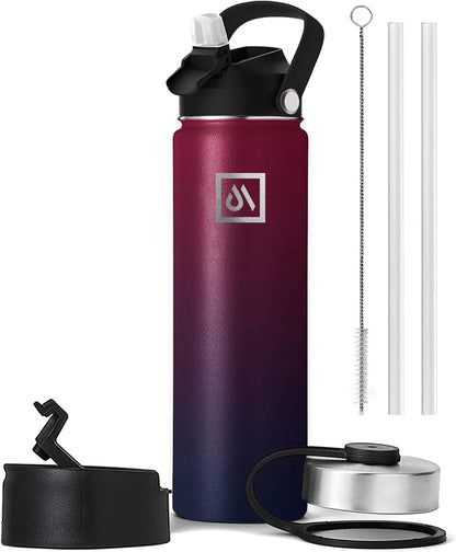 Meteor 650ml Insulated Water Bottle with Straw Lid, Coffee Lid & Flex Cap - Hot 24hrs & Cold 48hrs – Vacuum Stainless Steel Water Flask Thermos Mug - for Sports, Travel, Office, Kids