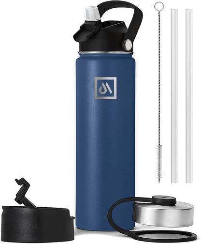 Meteor 650ml Insulated Water Bottle with Straw Lid, Coffee Lid & Flex Cap - Hot 24hrs & Cold 48hrs – Vacuum Stainless Steel Water Flask Thermos Mug - for Sports, Travel, Office, Kids