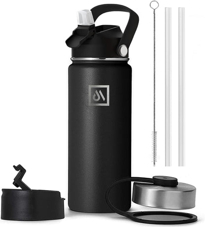 Meteor 650ml Insulated Water Bottle with Straw Lid, Coffee Lid & Flex Cap - Hot 24hrs & Cold 48hrs – Vacuum Stainless Steel Water Flask Thermos Mug - for Sports, Travel, Office, Kids