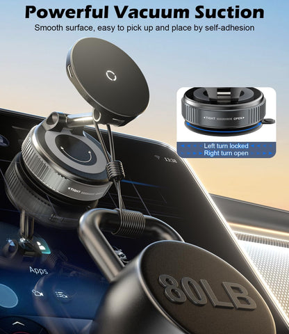 CloudValley 15W Fast Wireless Charger Car Phone Holder Mount, Vacuum Suction Cup Phone Holder Design for MagSafe iPhone 16/15/14/13/12, 360° Adjustable & Foldable Stand for Dashboard & Windshield