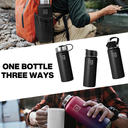 Meteor 650ml Insulated Water Bottle with Straw Lid, Coffee Lid & Flex Cap - Hot 24hrs & Cold 48hrs – Vacuum Stainless Steel Water Flask Thermos Mug - for Sports, Travel, Office, Kids