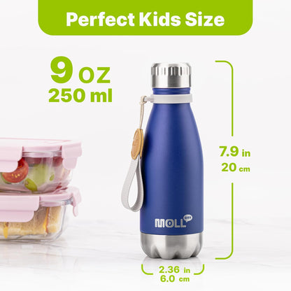 Mollcity Kids Water Bottle for School-12 oz Stainless Steel Double Wall Vacuum Insulated Sports Water Bottle Reusable Metal Leak Proof Cola Shape Flask for Girls (Sky Blue)