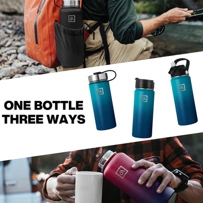 Meteor 650ml Insulated Water Bottle with Straw Lid, Coffee Lid & Flex Cap - Hot 24hrs & Cold 48hrs – Vacuum Stainless Steel Water Flask Thermos Mug - for Sports, Travel, Office, Kids