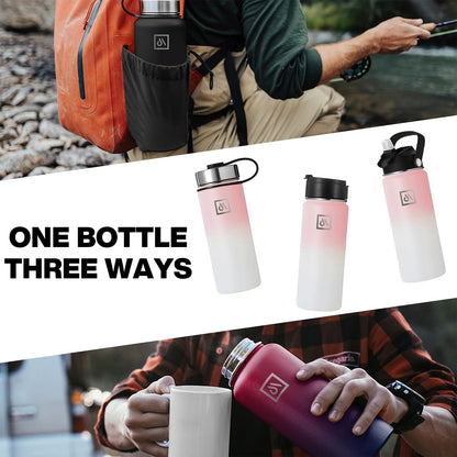 Meteor 650ml Insulated Water Bottle with Straw Lid, Coffee Lid & Flex Cap - Hot 24hrs & Cold 48hrs – Vacuum Stainless Steel Water Flask Thermos Mug - for Sports, Travel, Office, Kids