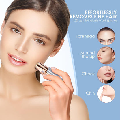 Rechargeable Eyebrow Trimmer & Facial Hair Remover for Women, 2 IN 1 Eyebrow Razor and Flawless Hair Remover, Eyebrow Lips Nose Body Facial Hair Removal for Women with Built-in LED Light (White)