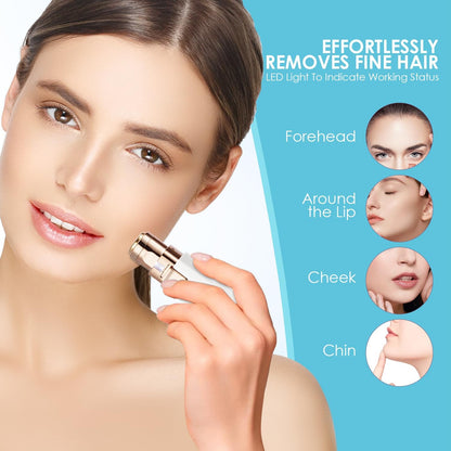 Rechargeable Eyebrow Trimmer & Facial Hair Remover for Women, 2 IN 1 Eyebrow Razor and Flawless Hair Remover, Eyebrow Lips Nose Body Facial Hair Removal for Women with Built-in LED Light (White)