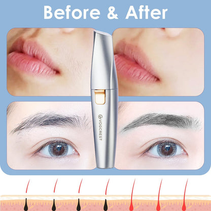Rechargeable Eyebrow Trimmer & Facial Hair Remover for Women, 2 IN 1 Eyebrow Razor and Flawless Hair Remover, Eyebrow Lips Nose Body Facial Hair Removal for Women with Built-in LED Light (White)