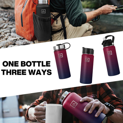 Meteor 650ml Insulated Water Bottle with Straw Lid, Coffee Lid & Flex Cap - Hot 24hrs & Cold 48hrs – Vacuum Stainless Steel Water Flask Thermos Mug - for Sports, Travel, Office, Kids