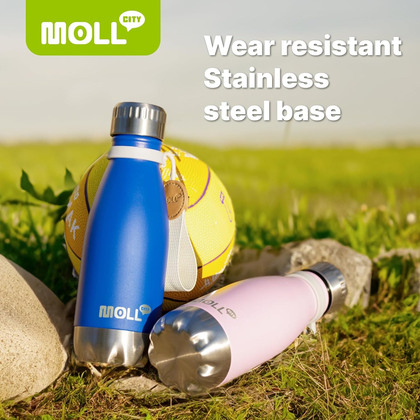 Mollcity Kids Water Bottle for School-12 oz Stainless Steel Double Wall Vacuum Insulated Sports Water Bottle Reusable Metal Leak Proof Cola Shape Flask for Girls (Sky Blue)