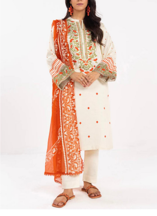 Alkaram Original 3 PCS Pakistani Cambric Lawn Embroidered Suit
