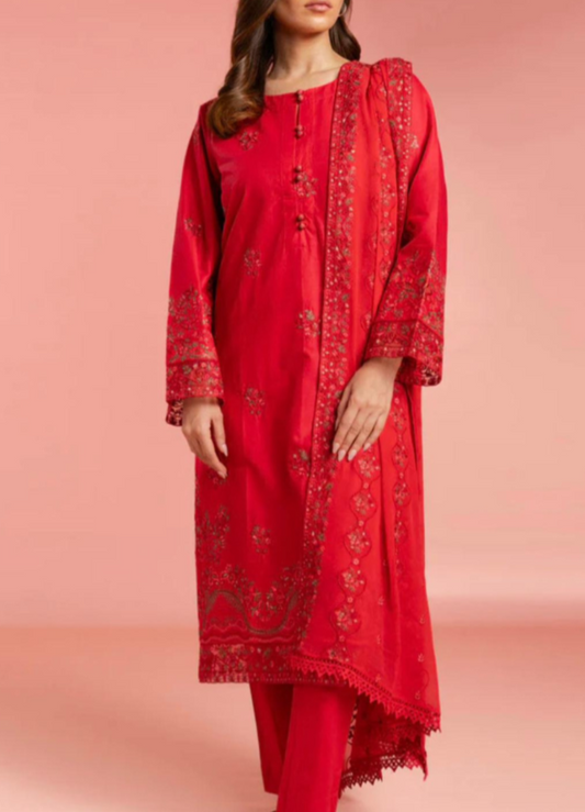 Alkaram Original 3 PCS Pakistani Cambric Lawn Embroidered Suit