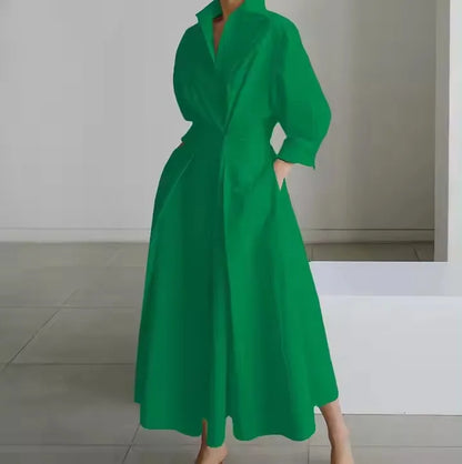 _ Autumn Dress Long Sleeve Dot Print Elegant Maxi Dresses for Women White Casual V Neck Shirt Party Long Dress Robe Femme