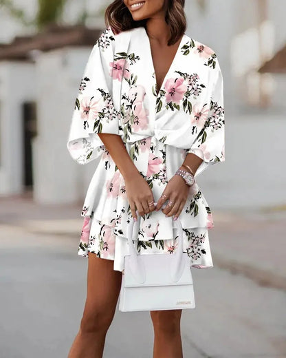 S-3XL European and American Women's  Autumn New Product Bat Sleeves Fashion Printed Dress